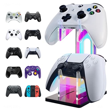 NiHome Iridescent Acrylic 2-Tier Universal Game Controller Headset Holder Stand - PS5, Xbox ONE, Swi...