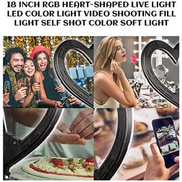 LED Ring Light 19 Inch, Seven-Color Heart-Shaped Ring Light 360° Rotatable Ring Light with Tripod, Anchor Live Broadcast Fill Light Stepless Dimming USB Output Port