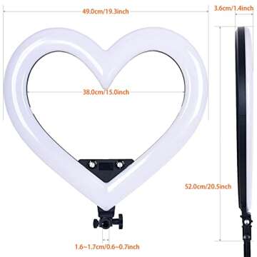 LED Ring Light 19 Inch, Seven-Color Heart-Shaped Ring Light 360° Rotatable Ring Light with Tripod, Anchor Live Broadcast Fill Light Stepless Dimming USB Output Port