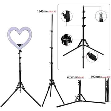 LED Ring Light 19 Inch, Seven-Color Heart-Shaped Ring Light 360° Rotatable Ring Light with Tripod, Anchor Live Broadcast Fill Light Stepless Dimming USB Output Port