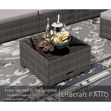 LHBcraft 7 Piece Patio Furniture Set, Outdoor Furniture Patio Sectional Sofa, All Weather PE Rattan Outdoor Sectional with Cushion and Coffee Table.