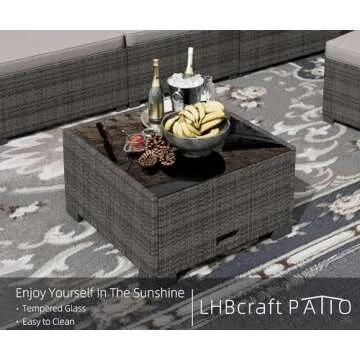 LHBcraft 7 Piece Patio Furniture Set, Outdoor Furniture Patio Sectional Sofa, All Weather PE Rattan Outdoor Sectional with Cushion and Coffee Table.