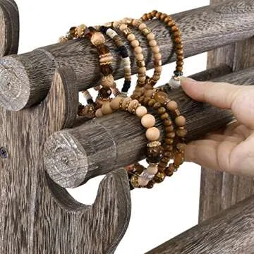 Ikee Design Antique Wooden 4 Tier Jewelry Bracelet Display Stand Bangle Scrunchie Organizer Holder for Store, Showcase and Home Storage, 12 W x 9 D x 14 H in, Coffee Color