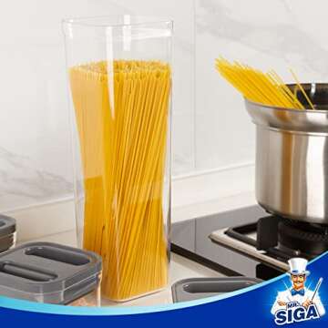 MR.SIGA 4 Pack Airtight Food Storage Container Set, BPA Free Kitchen Pantry Organization Canisters, One-Handed Airtight Cereal Flour Spaghetti Storage Containers, 2.1L / 72oz, Gray