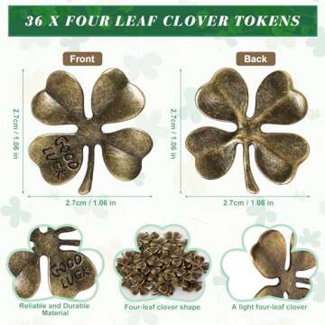 Ferreve St. Patrick's Day Tokens Set 36 Four Leaf Clover Tokens Travel Tokens Good Luck Coins Pocket Tokens 36 Blessing Poem Cards White Organza Bags Lucky Coins Irish Gifts for Family Friend (Bronze)
