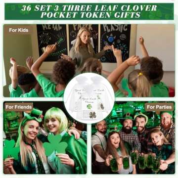 Ferreve St. Patrick's Day Tokens Set 36 Four Leaf Clover Tokens Travel Tokens Good Luck Coins Pocket Tokens 36 Blessing Poem Cards White Organza Bags Lucky Coins Irish Gifts for Family Friend (Bronze)