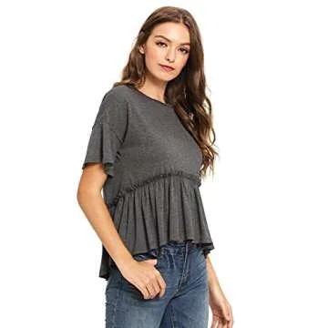 Romwe Women's Ruffle Hem Short Sleeve Peplum Top Dark Grey