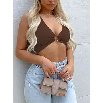 AEVZIV Deep V Neck Sexy Crop Top for Women