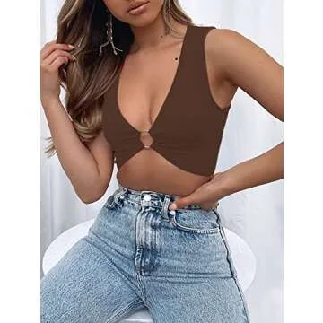 AEVZIV Deep V Neck Sexy Crop Top for Women