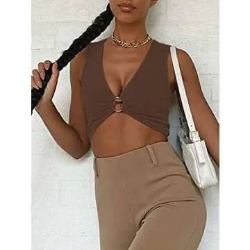 AEVZIV Deep V Neck Sexy Crop Top for Women