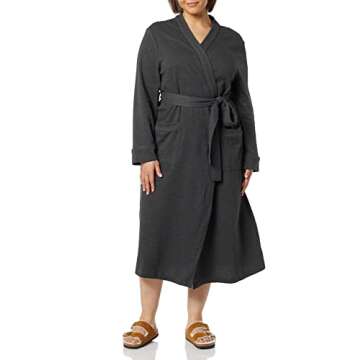 Amazon Essentials Women's Lightweight Waffle Full-Length Robe (Available in Plus Size), Charcoal Heather, Medium