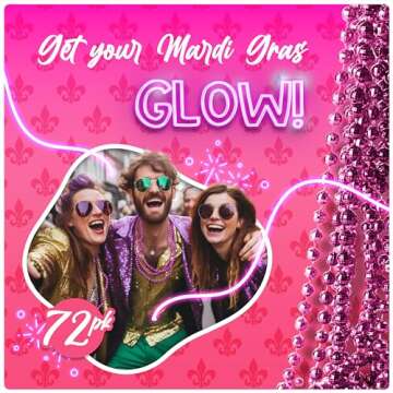 Windy City Novelties - 33" Inch Metallic Bead Necklace Bulk 72 Pack (Pink)