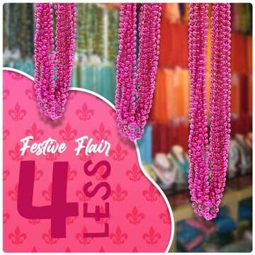 Windy City Novelties - 33" Inch Metallic Bead Necklace Bulk 72 Pack (Pink)