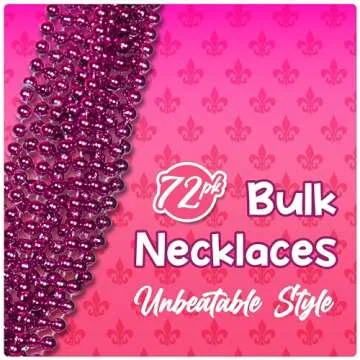 33" Pink Metallic Bead Necklace Bulk - 72 Pack