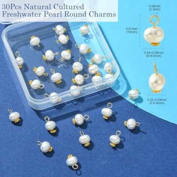 KitBeads 30pcs Fresh Water Pearl Charms Elegant Round Pearl Charms Baroque Natural Pearl Charms for Jewelry Making Earrings Necklace Bulk