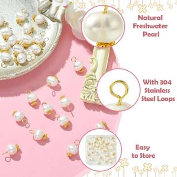 KitBeads 30pcs Fresh Water Pearl Charms Elegant Round Pearl Charms Baroque Natural Pearl Charms for Jewelry Making Earrings Necklace Bulk