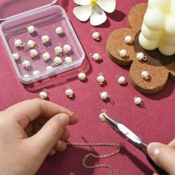 KitBeads 30pcs Fresh Water Pearl Charms Elegant Round Pearl Charms Baroque Natural Pearl Charms for Jewelry Making Earrings Necklace Bulk