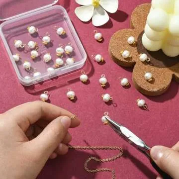 KitBeads 30pcs Fresh Water Pearl Charms Elegant Round Pearl Charms Baroque Natural Pearl Charms for Jewelry Making Earrings Necklace Bulk