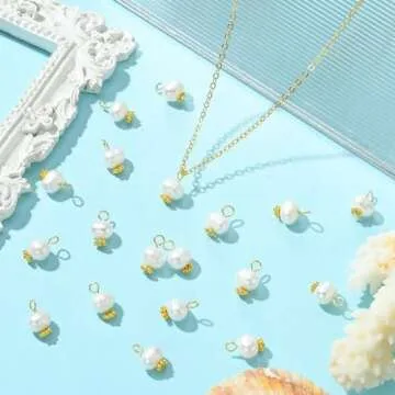 KitBeads 30pcs Fresh Water Pearl Charms Elegant Round Pearl Charms Baroque Natural Pearl Charms for Jewelry Making Earrings Necklace Bulk