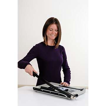 Dahle 15e Vantage Paper Trimmer, 15" Cut Length, 15 Sheet, Automatic Clamp, Adjustable Guide, Metal Base with 1/2" Gridlines, Guillotine Paper Cutter