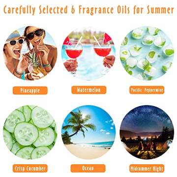 Summer Essential Oils for Diffusers for Home, MitFlor Fragrance Oil Set, Soap & Candle Making Scents, 6x10ml with Ocean, Midsummer Night, Pineapple and More, Aromatherapy Perfume Oil Gift Set