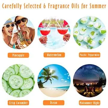 Summer Essential Oils for Diffusers for Home, MitFlor Fragrance Oil Set, Soap & Candle Making Scents, 6x10ml with Ocean, Midsummer Night, Pineapple and More, Aromatherapy Perfume Oil Gift Set