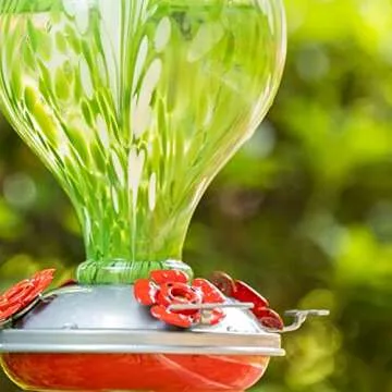 LaElvish Garden Hummingbird Feeders for Outdoors Hanging, 32OZ Hand Blown Glass Hummingbird Feeder for Outside, 4 Perch Ant Moat Leakproof, Garden Decor Bird Gifts for Mom (Spring Vigour)
