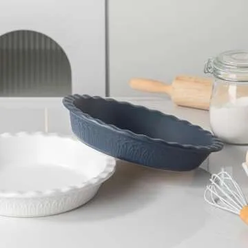 Fun Elements Ceramic Pie Pan, 9 Inch Pie Dish for Baking, Ruffled Pie Plate, Non-Stick Deep Dish Pie Pan for Apple Pie and Pot Pie, Thanksgiving Christmas Gifts, Set of 2, White