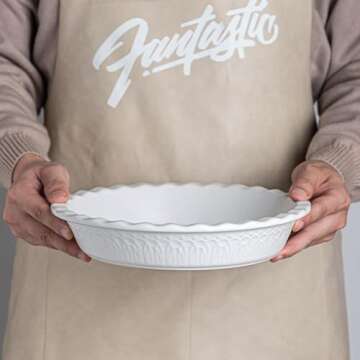 Fun Elements Ceramic Pie Pan, 9 Inch Pie Dish for Baking, Ruffled Pie Plate, Non-Stick Deep Dish Pie Pan for Apple Pie and Pot Pie, Thanksgiving Christmas Gifts, Set of 2, White