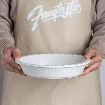 Fun Elements Ceramic Pie Pan, 9 Inch Pie Dish for Baking, Ruffled Pie Plate, Non-Stick Deep Dish Pie Pan for Apple Pie and Pot Pie, Thanksgiving Christmas Gifts, Set of 2, White