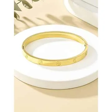 cutepul Love Bracelets Stainless Steel friendship Bracelet Cubic Zircon Filled Gold and Silver Female Women Mother's Day Valentine's Day Wedding Couple and Birthday Gift (Cross Gold, 7.1inch)