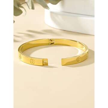 cutepul Love Bracelets Stainless Steel friendship Bracelet Cubic Zircon Filled Gold and Silver Female Women Mother's Day Valentine's Day Wedding Couple and Birthday Gift (Cross Gold, 7.1inch)