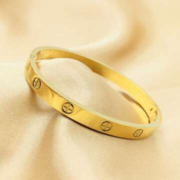 cutepul Love Bracelets Stainless Steel friendship Bracelet Cubic Zircon Filled Gold and Silver Female Women Mother's Day Valentine's Day Wedding Couple and Birthday Gift (Cross Gold, 7.1inch)