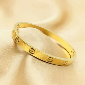 cutepul Love Bracelets Stainless Steel friendship Bracelet Cubic Zircon Filled Gold and Silver Female Women Mother's Day Valentine's Day Wedding Couple and Birthday Gift (Cross Gold, 7.1inch)