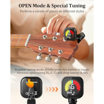 Rechargeable Clip-On Guitar Tuner with Rotatable Display