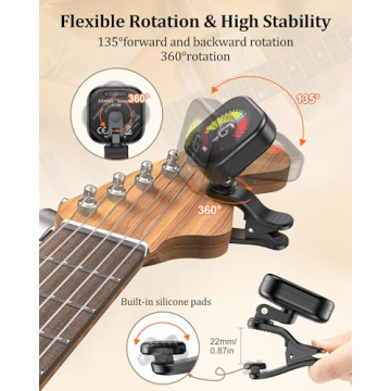 Rechargeable Clip-On Guitar Tuner with Rotatable Display