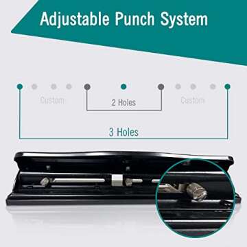 3 Hole Punch, Adjustable, 3 Hole Puncher for Binder, 10 Sheet Capacity Hole Puncher Black Metal Hole...