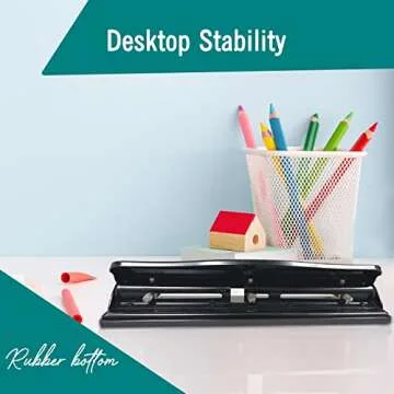 3 Hole Punch, Adjustable, 3 Hole Puncher for Binder, 10 Sheet Capacity Hole Puncher Black Metal Hole Puncher 3 Ring, Rubber Base Three Hole Punch and Easy Clean Tray