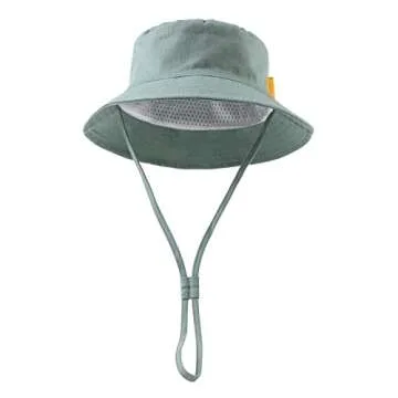 Cotton Baby Sun Hat Infant Toddler Boys Girls Bucket Hats Summer Sun Protection Kids Beach Caps (Gre...