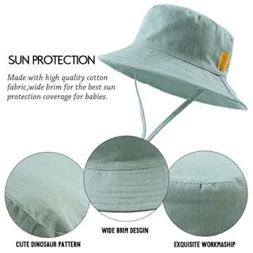 Cotton Baby Sun Hat Infant Toddler Boys Girls Bucket Hats Summer Sun Protection Kids Beach Caps (Green, 48cm)