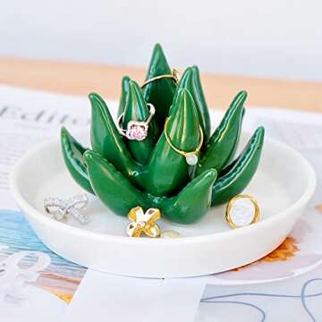 PUDDING CABIN Succulent Ring Holder Dish Cactus Gift for Women Birthday Gift for Mom Friend Bridesmaid Wedding Christmas Valentines Housewarming Gift, Decorative Cacti Decor for Home Gifts