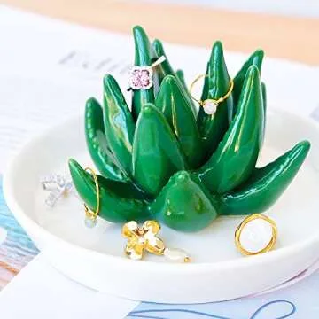 PUDDING CABIN Succulent Ring Holder Dish Cactus Gift for Women Birthday Gift for Mom Friend Bridesmaid Wedding Christmas Valentines Housewarming Gift, Decorative Cacti Decor for Home Gifts