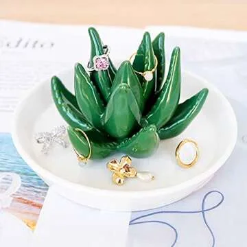 PUDDING CABIN Succulent Ring Holder Dish Cactus Gift for Women Birthday Gift for Mom Friend Bridesmaid Wedding Christmas Valentines Housewarming Gift, Decorative Cacti Decor for Home Gifts