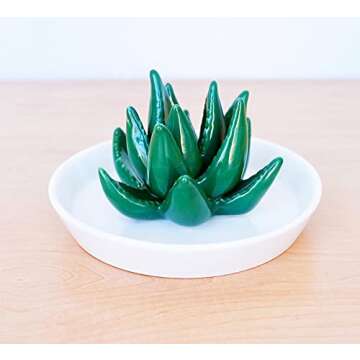 PUDDING CABIN Succulent Ring Holder Dish Cactus Gift for Women Birthday Gift for Mom Friend Bridesmaid Wedding Christmas Valentines Housewarming Gift, Decorative Cacti Decor for Home Gifts