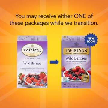 Twinings Wild Berries Tea - A Naturally Caffeine-Free Herbal Tea Bursting with Fresh & Uplifting Berry Tea Flavours, Individually Wrapped Tea Bags, 20 Count (Pack of 2)