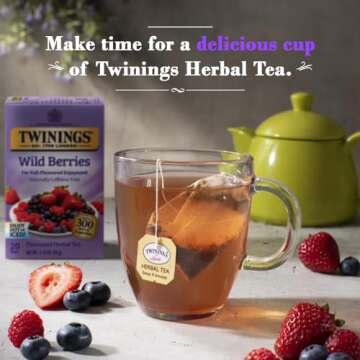 Twinings Wild Berries Tea - A Naturally Caffeine-Free Herbal Tea Bursting with Fresh & Uplifting Berry Tea Flavours, Individually Wrapped Tea Bags, 20 Count (Pack of 2)