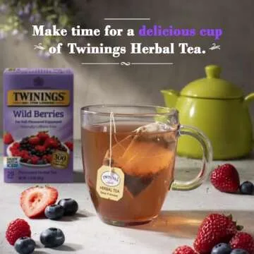 Twinings Wild Berries Tea - A Naturally Caffeine-Free Herbal Tea Bursting with Fresh & Uplifting Berry Tea Flavours, Individually Wrapped Tea Bags, 20 Count (Pack of 2)
