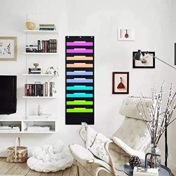 Eamay Hanging File Folder Organizer Wall Mounted - 10 Pockets Wall File Folders, Office Supplies Fil...