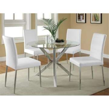 Coaster 120760-CO Vance Contemporary Glass Top Round Dining Table, in Chrome.