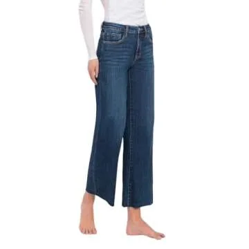 Lovervet by VERVET Women's Tummy Control Mid-Rise Wide Leg Jeans in Finders Keepers (26,Finders Keepers)
